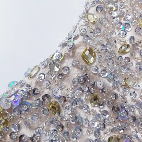 LARA Designs Rhinestones Jeweled Beads Embellished Champagne Mini Dress - Picture 13 of 15